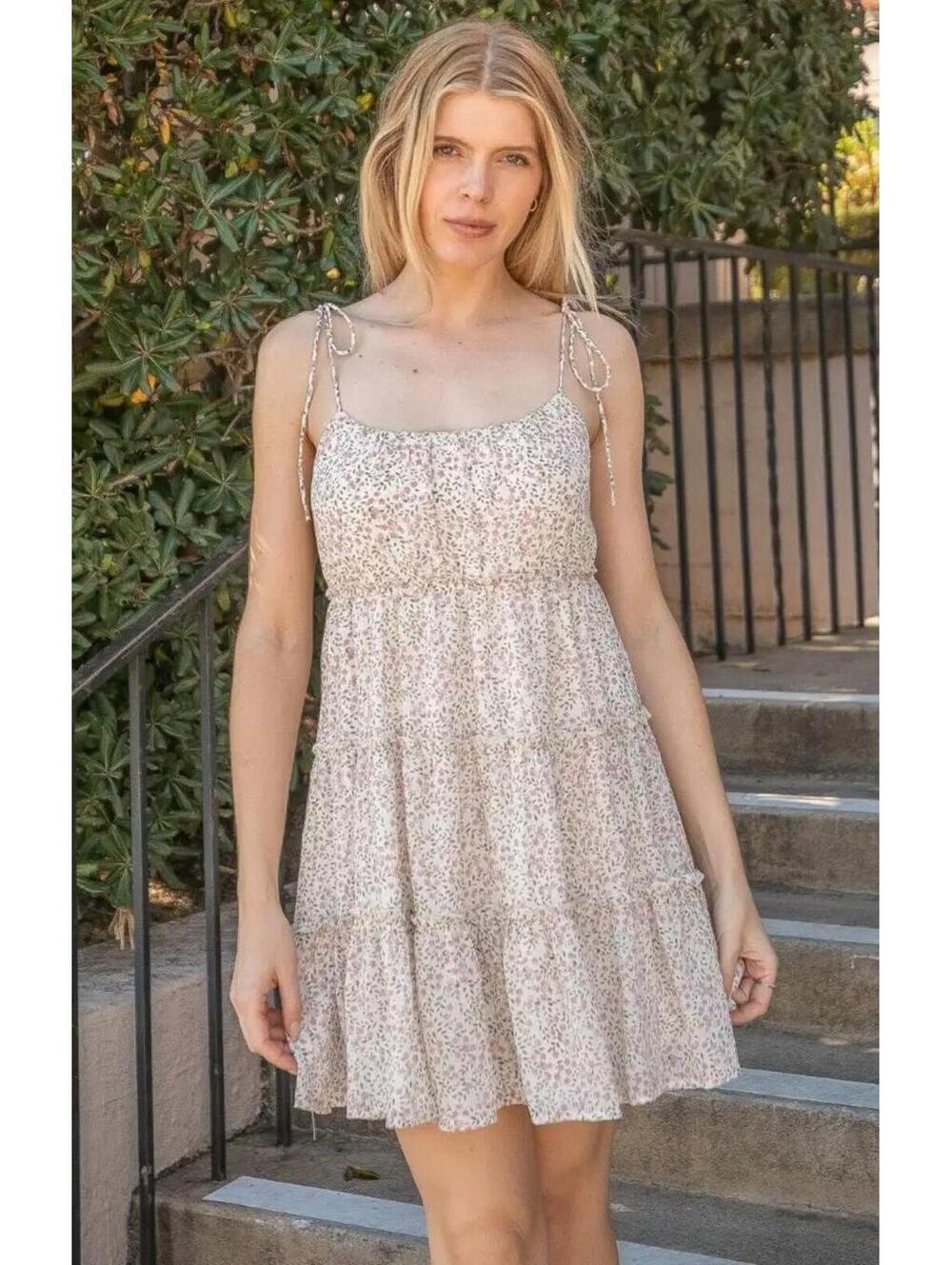 Verte Floral Tiered Tie-Strap Mini Dress